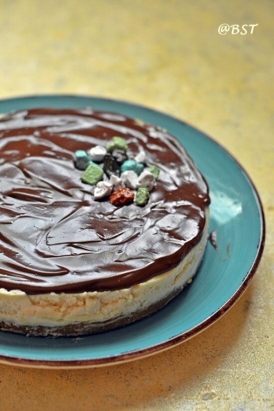 Eggless Baked Cheesecake with Chocolate Caramel Ganache The Big Sweet Tooth